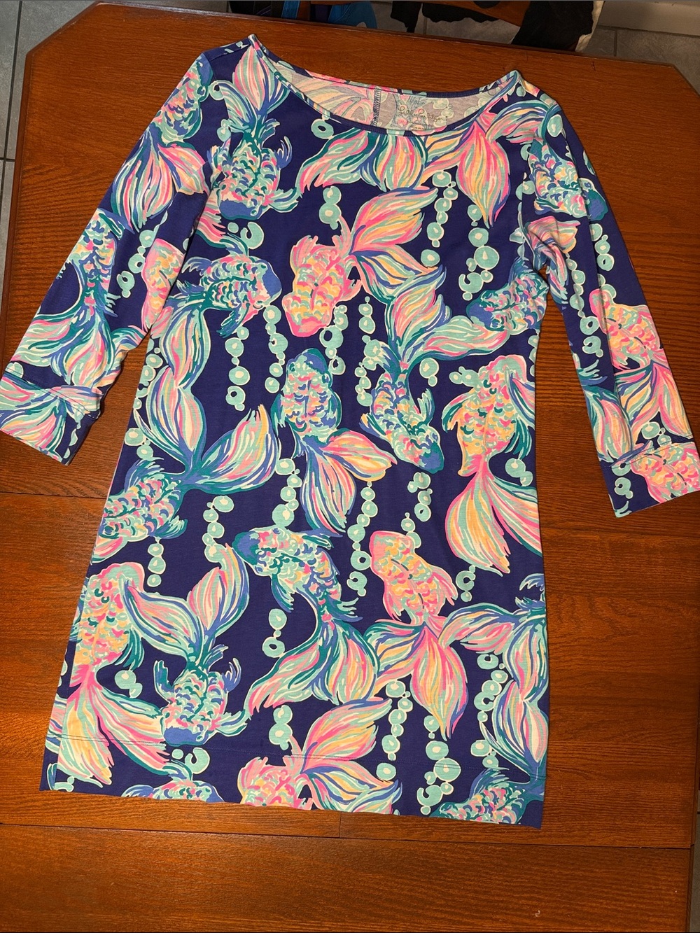 Lilly Pulitzer Navy Dress with Pink, Mint & Coral Fish Print